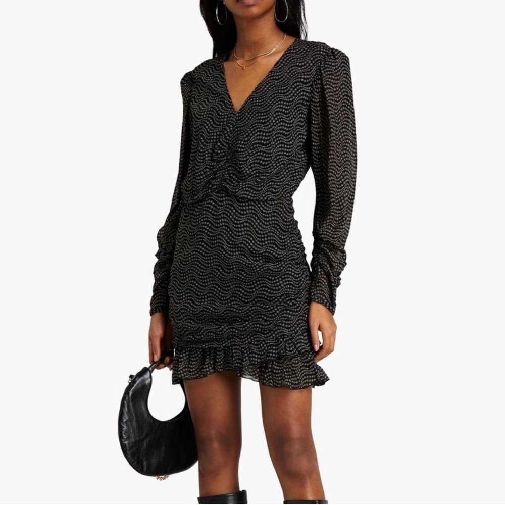 Ba&sh Mini Dress Women’s Sz 2 Black Chiffon Ruched Dark Feminine Sexy Party LBD